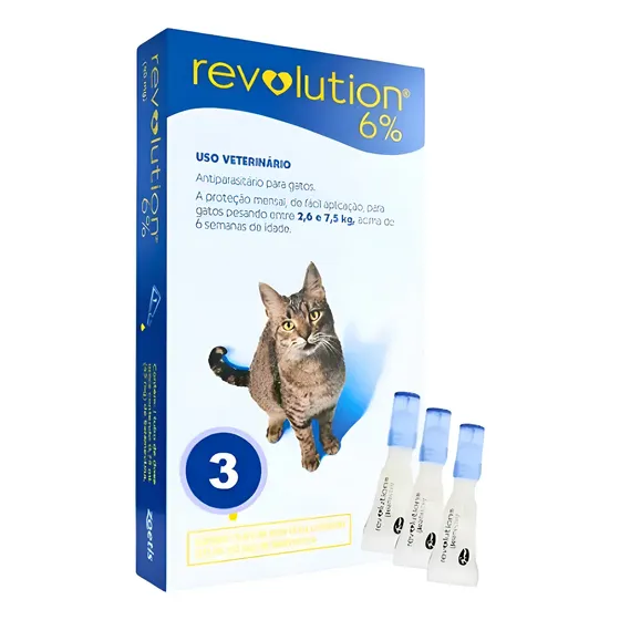 Revolution Zoetis 6% 0.75ml Gatos 2,6kg A 7,5kg 3 Pipetas