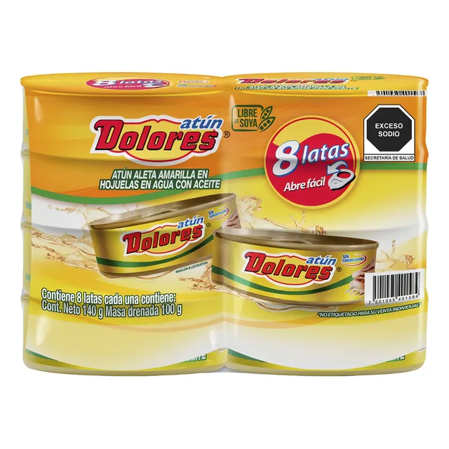 Atun Dolores En Aceite Lata 140g Con 8 Pzs Aleta Amarilla