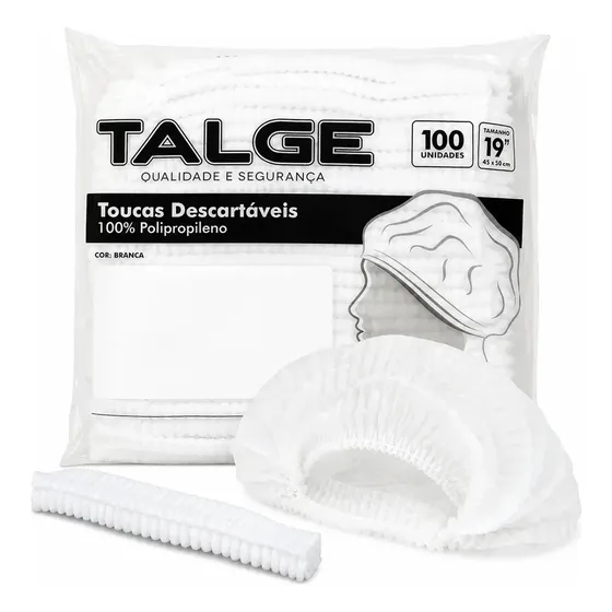Touca Descartável Tnt Branca Talge C/ 100 Unidades Cor Branco