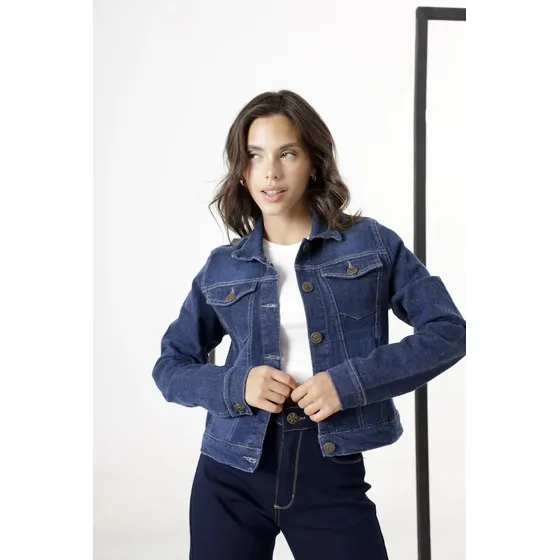 Campera Clásica Azul De Jean Mujer Elastizada Flex Denim
