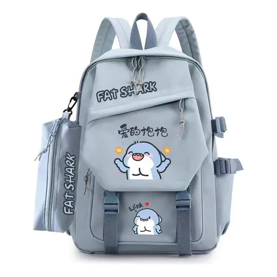 . Mochila Con Emoticonos De Tiburón Gordo Y Lindo En El Campus