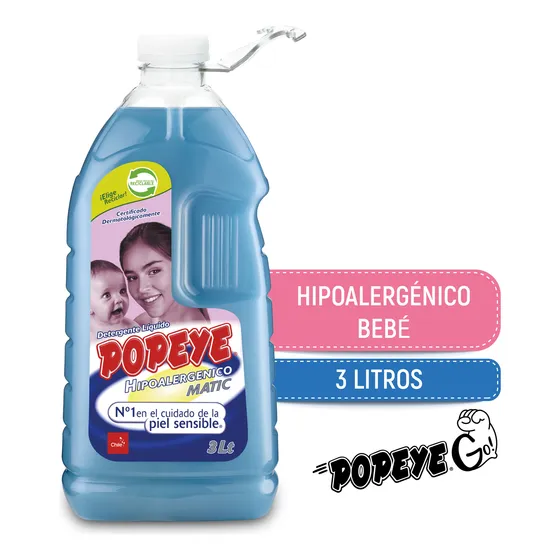 Detergente Hipoalergénico Popeye Bebé Matic Pet 3lt