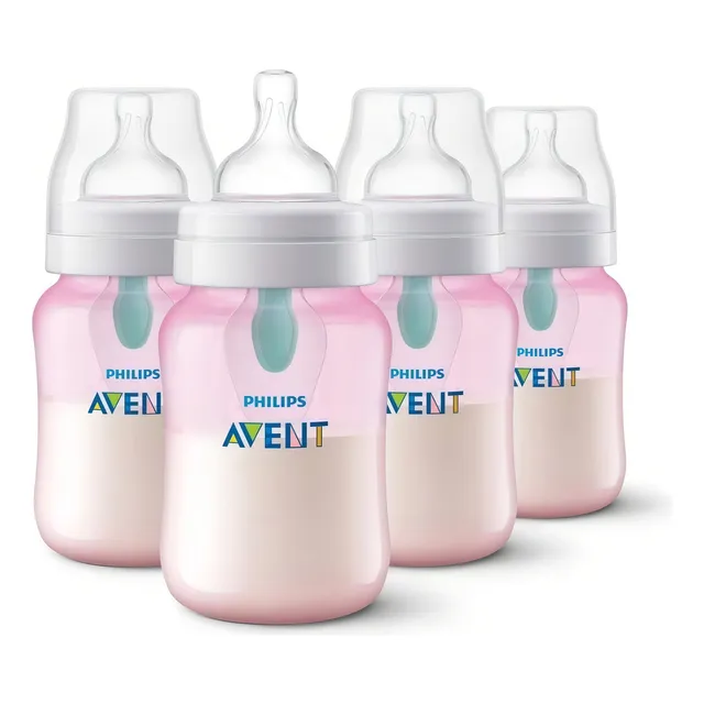 Set De 4 Biberones Mamila Anti-colico Avent 9 Oz Rosa