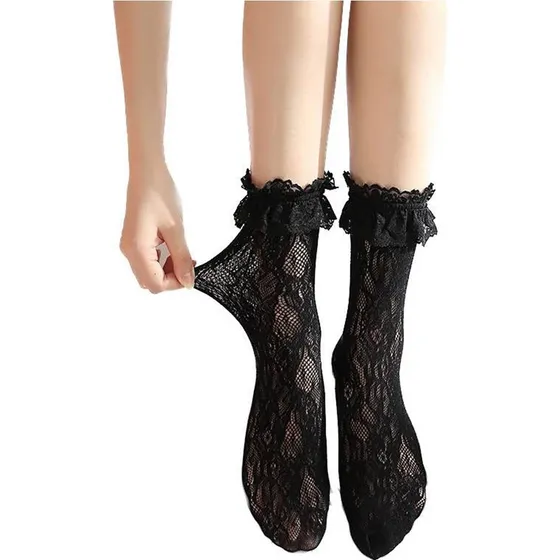 L Calcetines De Encaje De Encaje De Color Liso Para Mujer