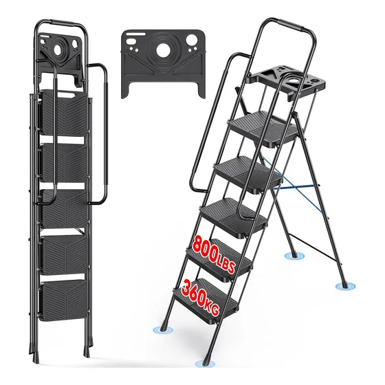Escalera Plegable De 5 Escalones - 800 Libras - Pasamanos - 