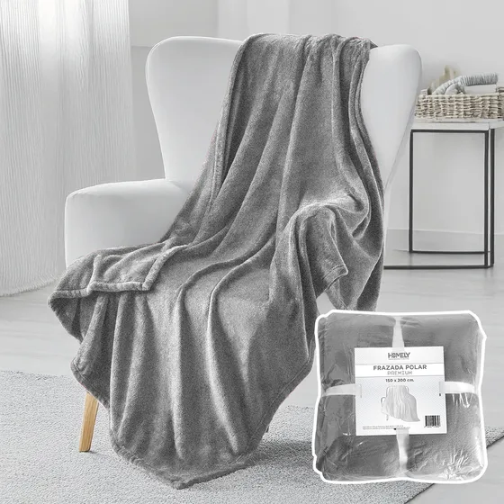 Frazada Polar Termica 2 Plazas Homely Manta 150x200cm 900 Gramos Gris