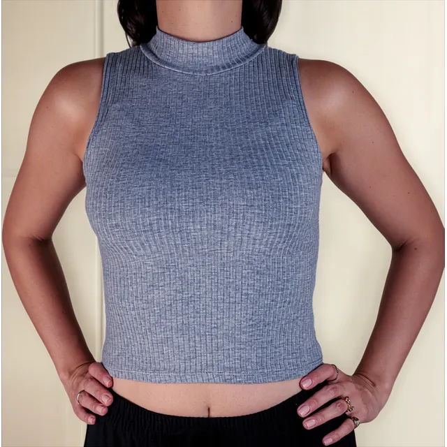 Cropped Tecido Canelado Premium Regata Gola Alta Moda Casual