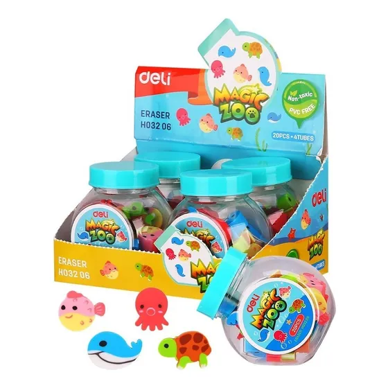 Goma De Borrar Deli Mini Zoo Animales Magic Pote X 20 U Color