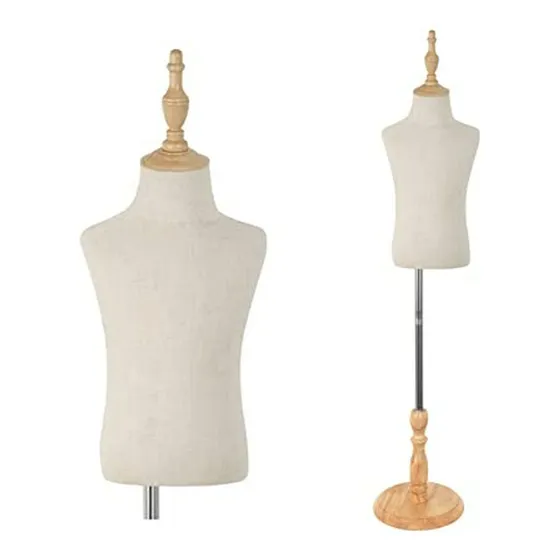 Maniquí De Torsos Ajustable En Altura Con Base De Madera