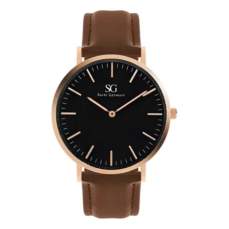 Relógio Minimalista De Couro Bronx Black Rosé Gold 40mm Cor da correia Marrom Co