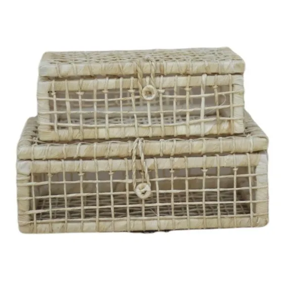 Cesta Maleta Kit Nº 2 E Nº 3 Tecido Palha De Milho Caixa Bau