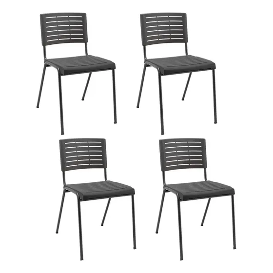 Kit 04 Cadeiras Fixas Multiuso Niala Plaxmetal Nr17 Preto