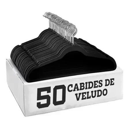 Kit 50 Cabides Veludo De Roupa Antideslizante Slim Adulto Cor Preto