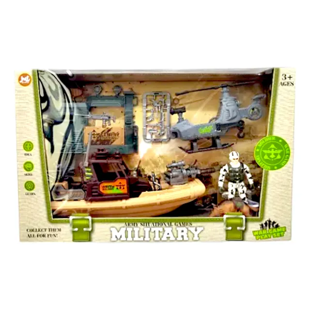 Set Militar Barco  Helicóptero Accesorios Guerra Infantil