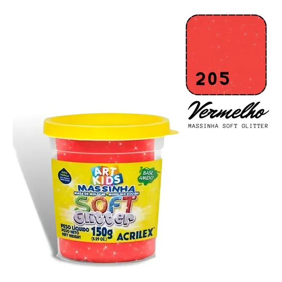 Masilla para modelar Acrilex Soft Glitter, 150 g, color rojo