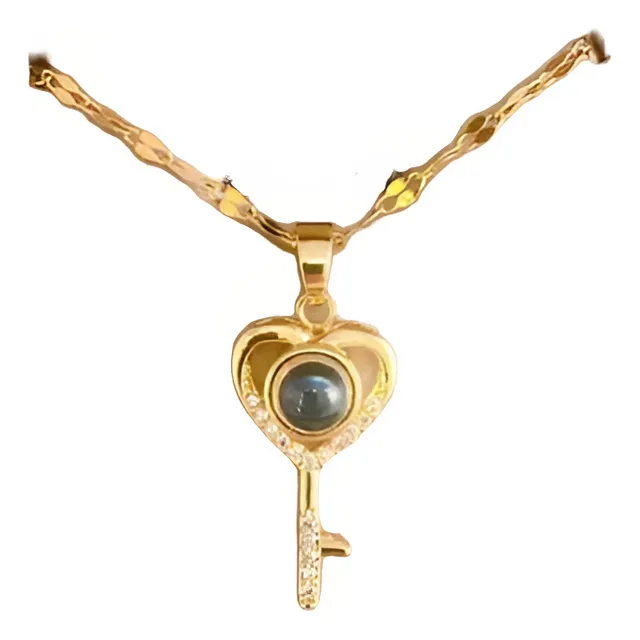 Collar Dije Llave Con Proyección Te Amo En 100 Idiomas