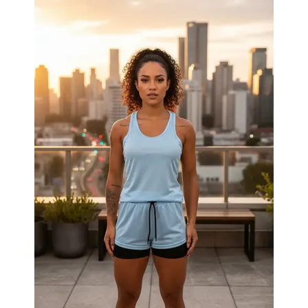 Conjunto Academia Feminino Regata + Shorts Bolso Oculto