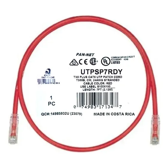Patch Cord Cat6 Rojo Panduit Original 7 Pies Utpsp7rdy