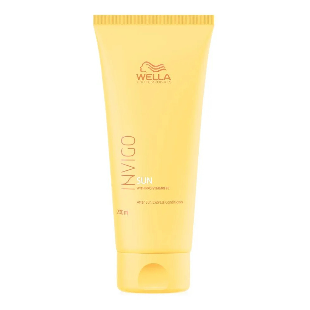 Embalagem do condicionador Wella Invigo Sun After Sun Express de 200ml na cor amarela