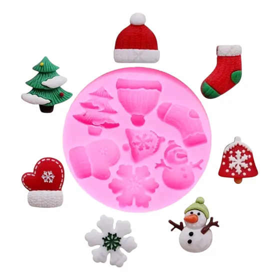 Molde De Silicón Repostería Navidad Guante Gorro Copo Árbol