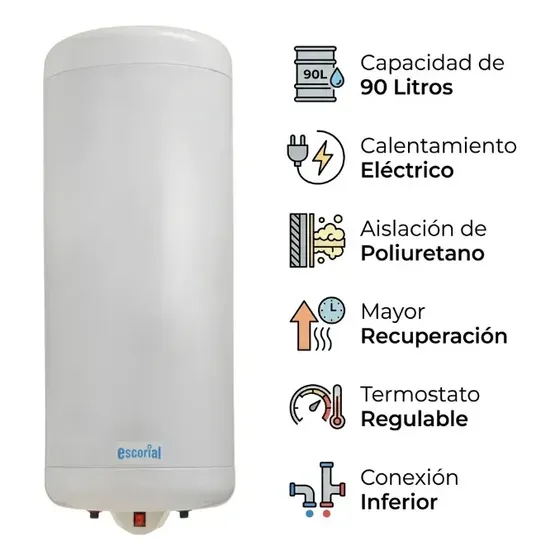 Termotanque Escorial 90 Litros Eléctrico Inferior Colgar Color Blanco