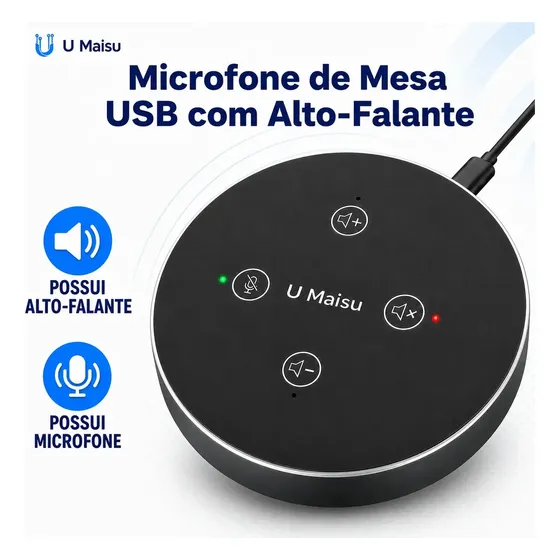 Microfone De Mesa Com Alto Falante E Viva Voz Para Conferência Condensador Profissional Usb 360 Grau