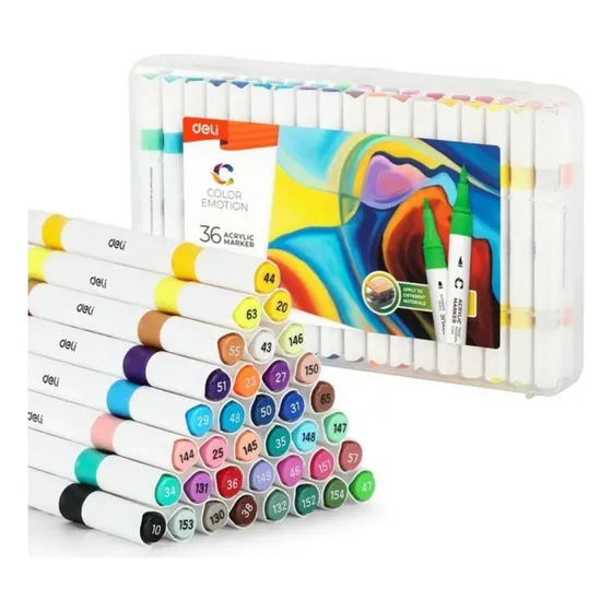 Marcadores Acrilicos Deli - X 36 Colores / Doble Punta