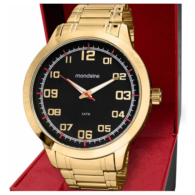 Relógio Mondaine Dourado Masculino Marcadores C/iluminator Cor Do Fundo Preto Relógio Mondaine Dourado Masculino Marcadores C/iluminator Cor Do Fundo Preto