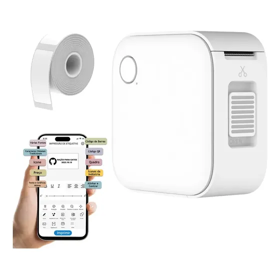 Impressora-termica-mini Etiqueta Portatil Bluetooth +1 Rolo