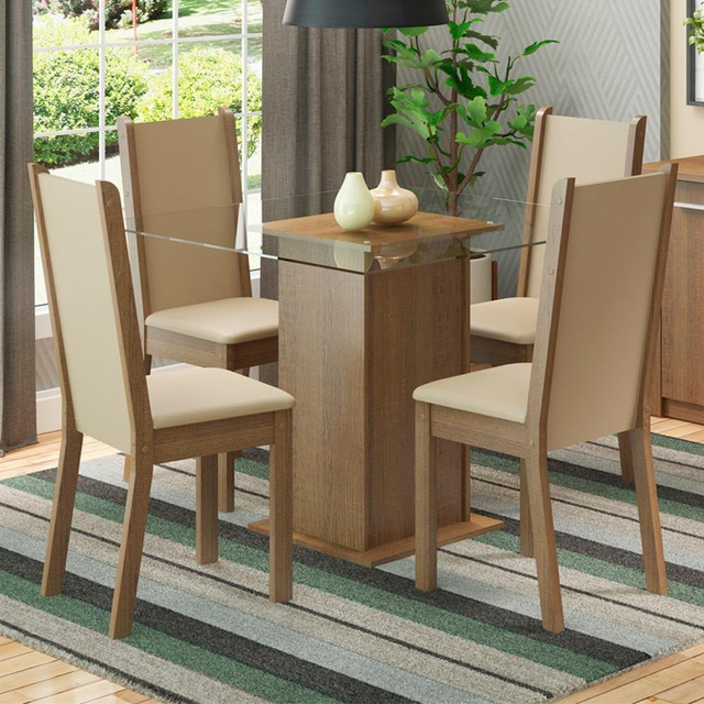 Sala De Jantar Madesa Aline Mesa Tampo De Vidro 4 Cadeiras Cor Rustic Crema Pérola 045747g... Sala De Jantar Madesa Aline Mesa Tampo De Vidro 4 Cadeiras Cor Rustic Crema Pérola 045747g...