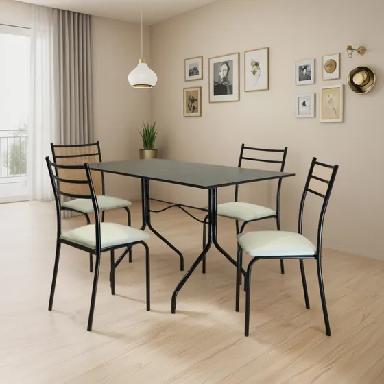 Juego De Mesa Melamina 1.20x0.60 Mt + 4 Sillas Apilables 
