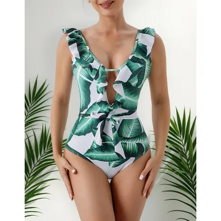 Traje De Baño Ruffle Hojas