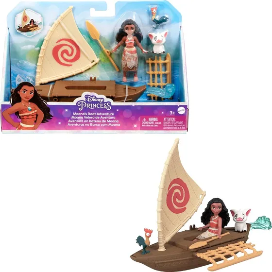 Muñeca Pequeña De Moana Con Bote Flotante Y Amigos De Disney