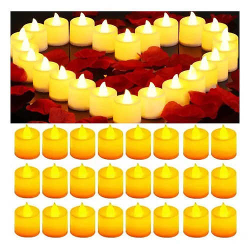 24 Velas Ligeras Electrónicas De Led Con Efecto Llama Luz Amarilla - Cilindro