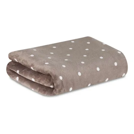 Manta Poá Casal De Microfibra Soft Bege 180x200 Cm Bolinhas Poá 950 G