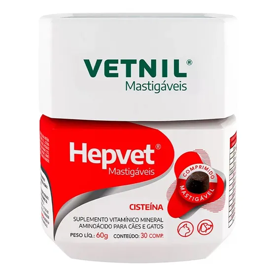 Suplemento Vitamínico Cães Gatos Hepvet Mastigáveis 30 Comp