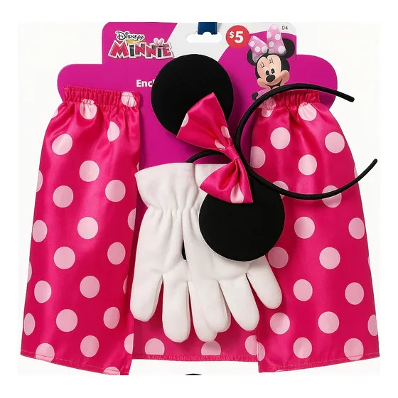 Kit Accesorios Disfraz Minnie Mouse Rosa Tutu Diadema Guante Rosa Chicle 4-6 Años