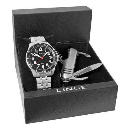 Kit Relogio Lince Masculino Prateado Com Números Mrmm008l46 Bisel Preto Fundo Preto Kit Relogio Lince Masculino Prateado Com Números Mrmm008l46 Bisel Preto Fundo Preto