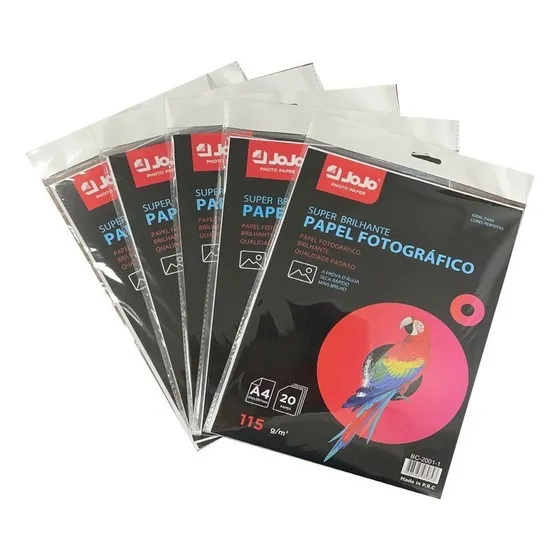 Jojo A4 fotográfico de 100 folhas de 115g branco de 5 unidades por kit