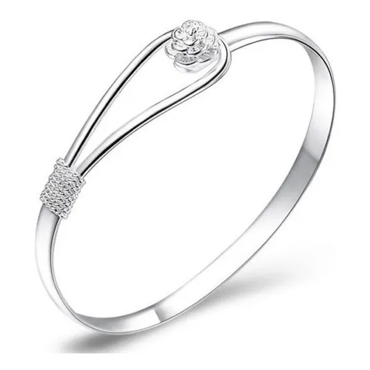 Pulseira Feminina Bracelete Prata Folheado Com Pedras Strass Comprimento 6 cm Diâmetro 6 cm