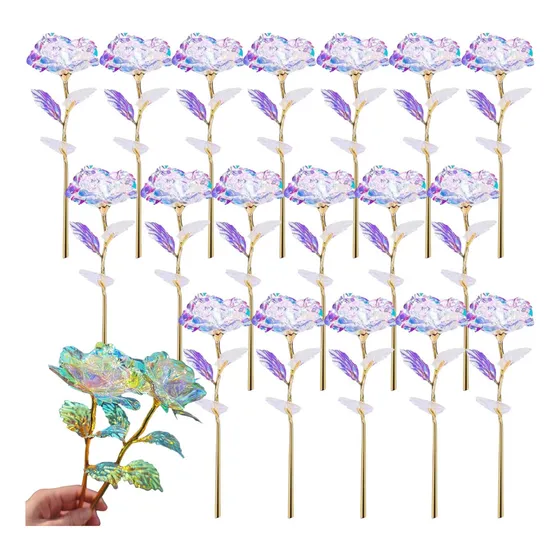 18x Rosas Artificial Flor Galho Colorida Brilhantes Flores