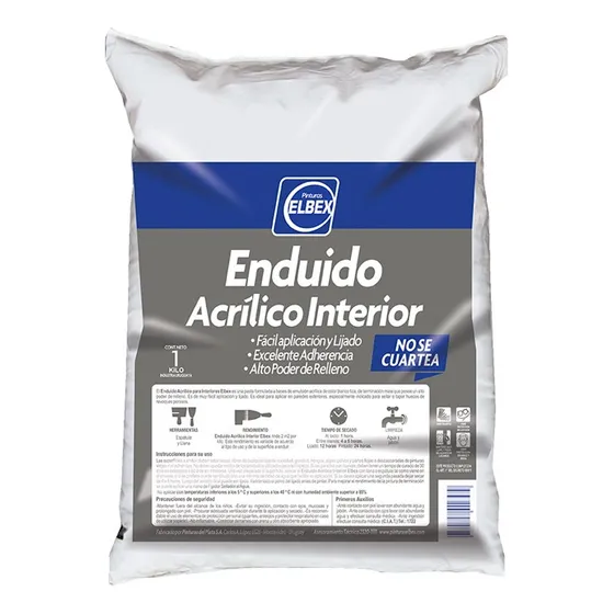 Masilla Enduído Para Construcción  Elbex Enduido Interior Para Interior X Unidad