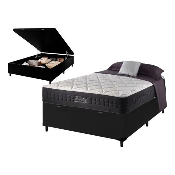 Colchão Casal Fortflex 200kg P/ Pessoa Molas Ens + Baú Preto