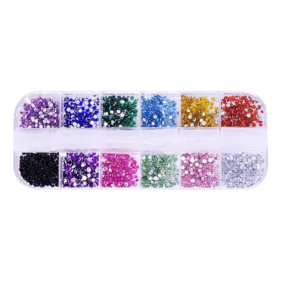 Set Strass Maquillaje Uñas X12 Colores Cristales Piedras.