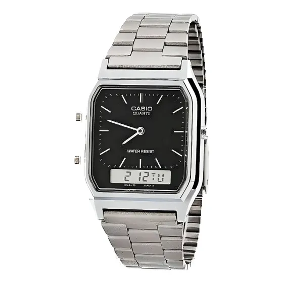 Casio Aq-230a-1d Reloj Casio Plateado Y Negro Dual Time - Pl | Cuotas sin interés