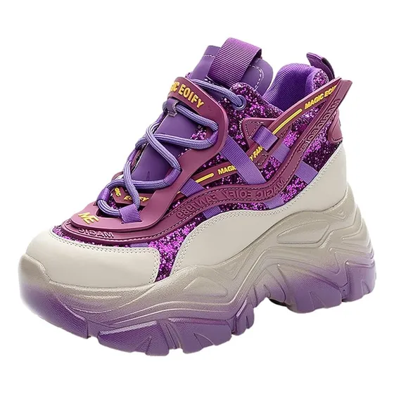 Zapatos Mujer Plataforma Alta Chunky Brillante Lentejuelas