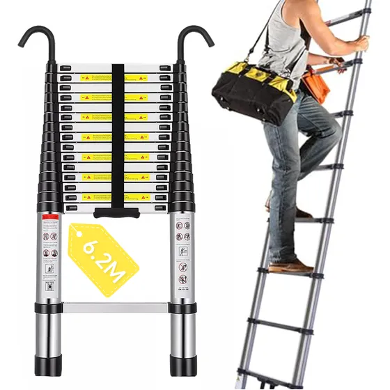 Escalera Telescópica Retráctil Aluminio Plegable 6.2 Metros