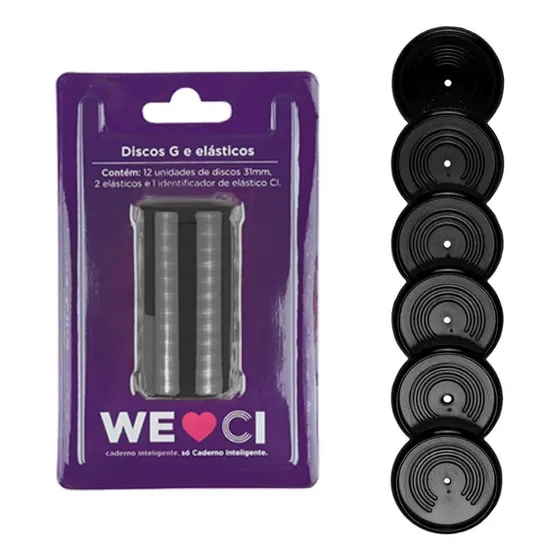Discos + 2 Elásticos Preto G - Para Caderno Inteligente