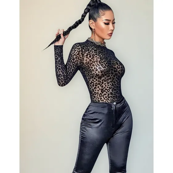 Body En Encaje Animal Print Sexys Mujer Transparente.licrada