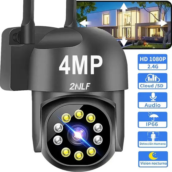 2nlf Cámara De Seguridad Exterior Wifi ip 360° 1080p Con Led